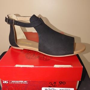 Andrea black sandel ankle buckle